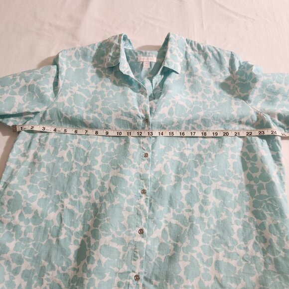 Charter Club Size XL Blue Floral Print Linen Button Down Roll Tab Sleeve Shirt - Picture 12 of 15